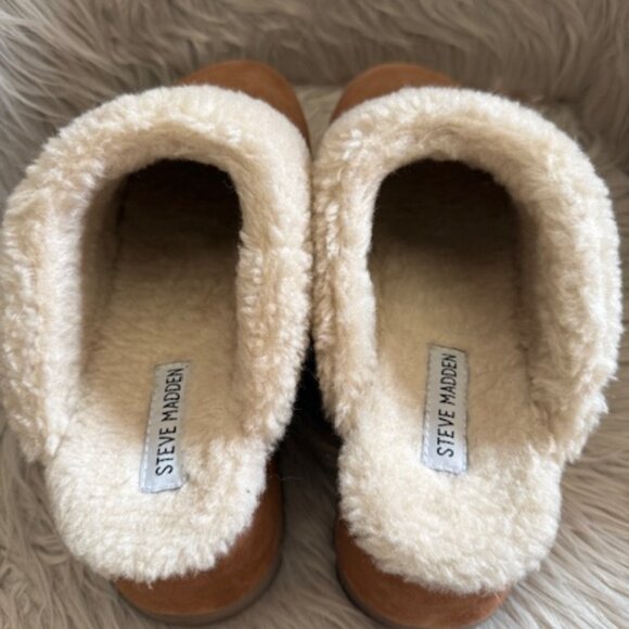 Steve Madden Womens Juney Tan Faux Fur Leather Platform Clog Mules Platform - Picture 5 of 6